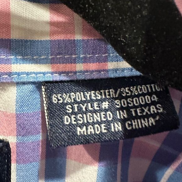 Panhandle Slim Pearl Snap Shirt  Men's 16/33 Western Plaid pink white and blue - Picture 6 of 10